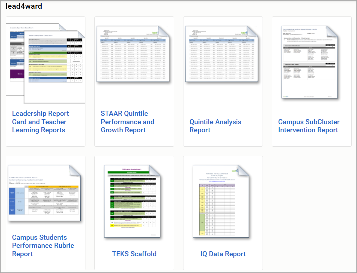 Various lead4ward reports for administrators.